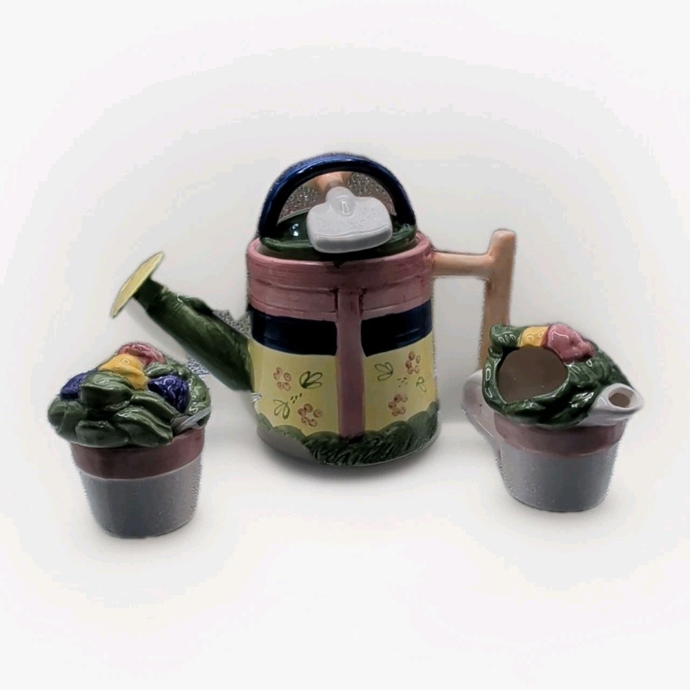 Sunshine Ceramic Teapot & Lid-Watering Can&Shovel 6.5"+ Sugar Bowl & Creamer Cup